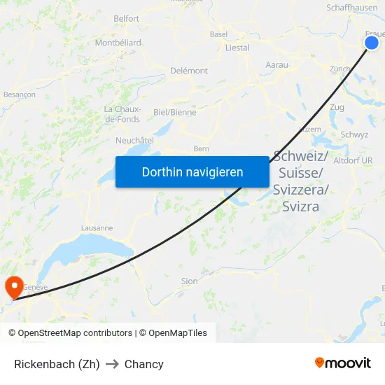 Rickenbach (Zh) to Chancy map