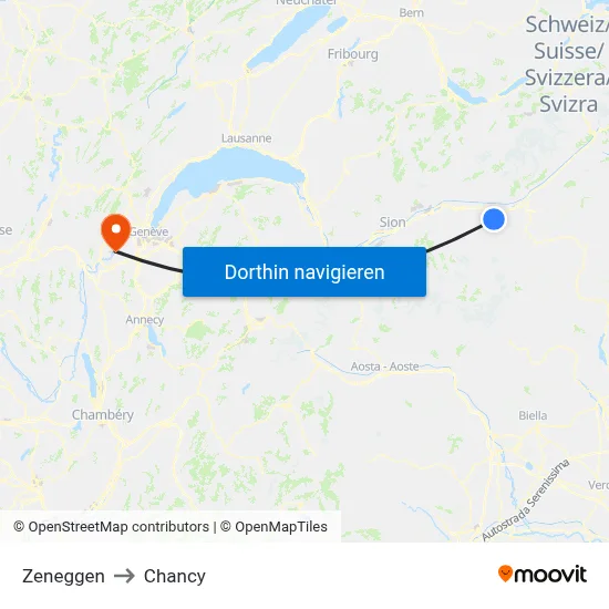 Zeneggen to Chancy map