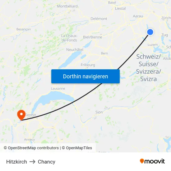 Hitzkirch to Chancy map