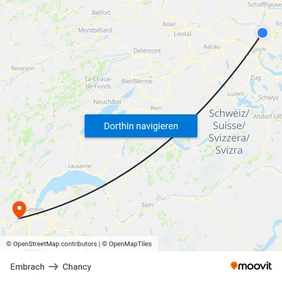 Embrach to Chancy map
