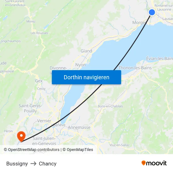 Bussigny to Chancy map