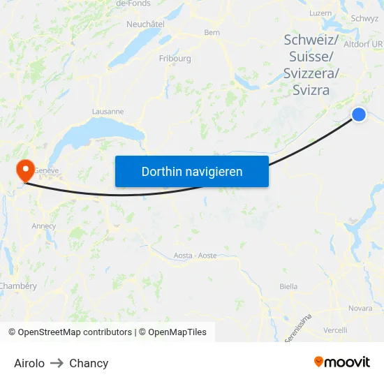 Airolo to Chancy map