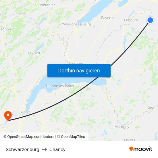 Schwarzenburg to Chancy map