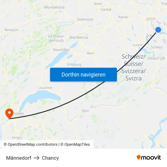 Männedorf to Chancy map