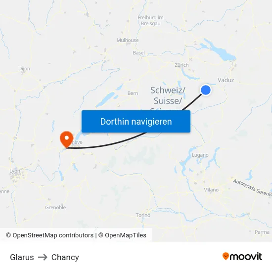 Glarus to Chancy map