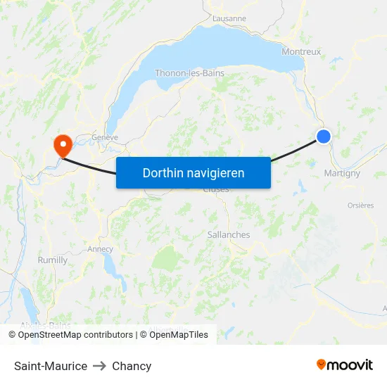 Saint-Maurice to Chancy map