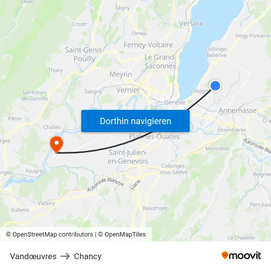 Vandœuvres to Chancy map