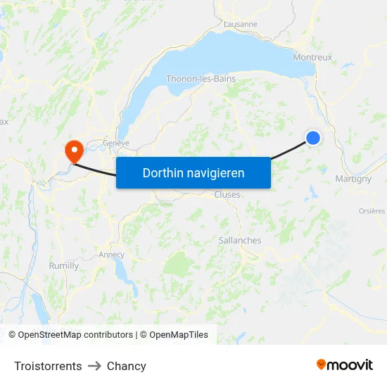 Troistorrents to Chancy map