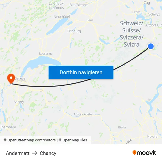 Andermatt to Chancy map