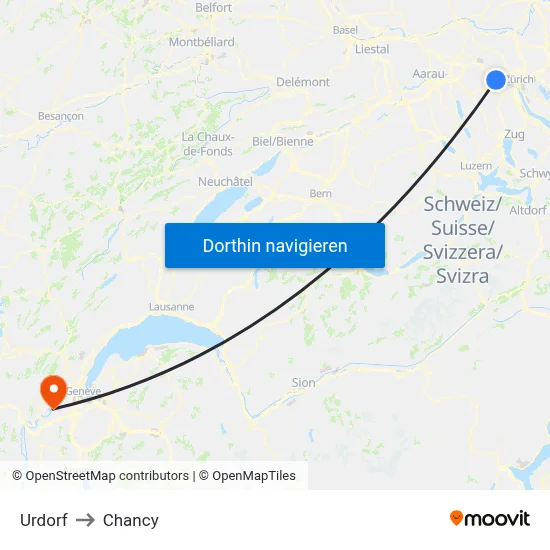 Urdorf to Chancy map
