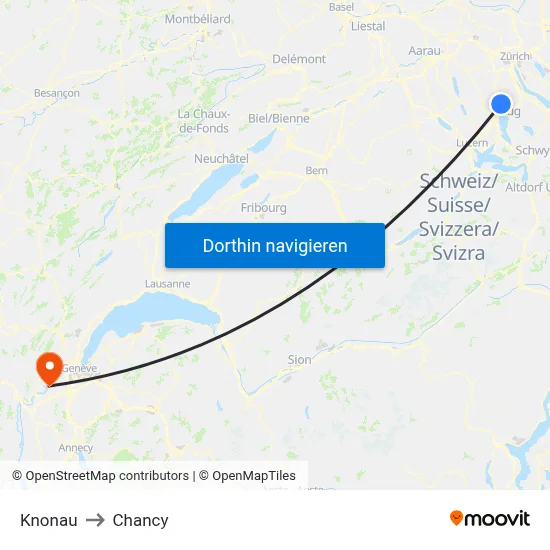 Knonau to Chancy map