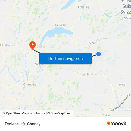 Evolène to Chancy map
