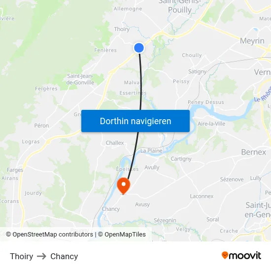 Thoiry to Chancy map