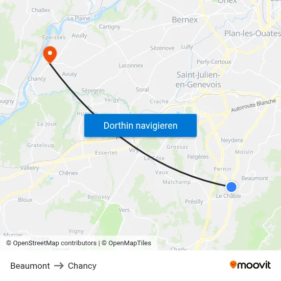 Beaumont to Chancy map