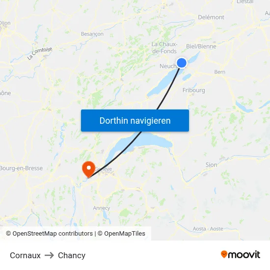 Cornaux to Chancy map