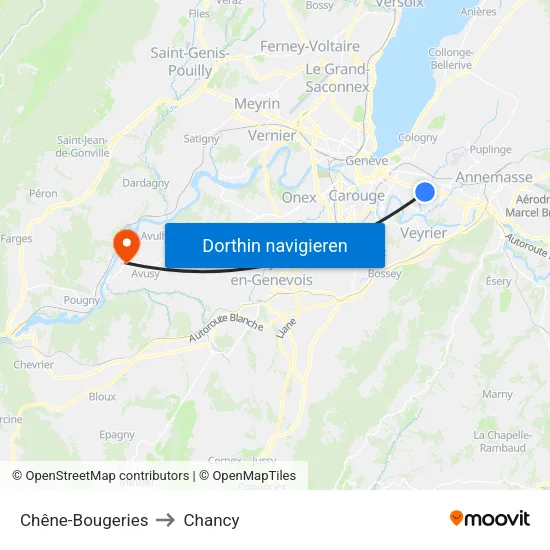 Chêne-Bougeries to Chancy map