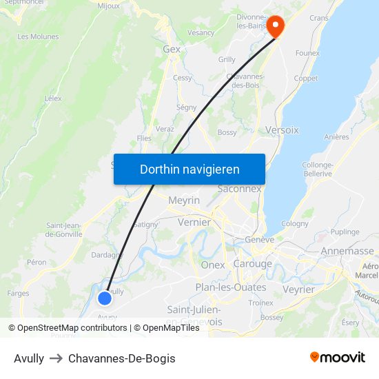 Avully to Chavannes-De-Bogis map