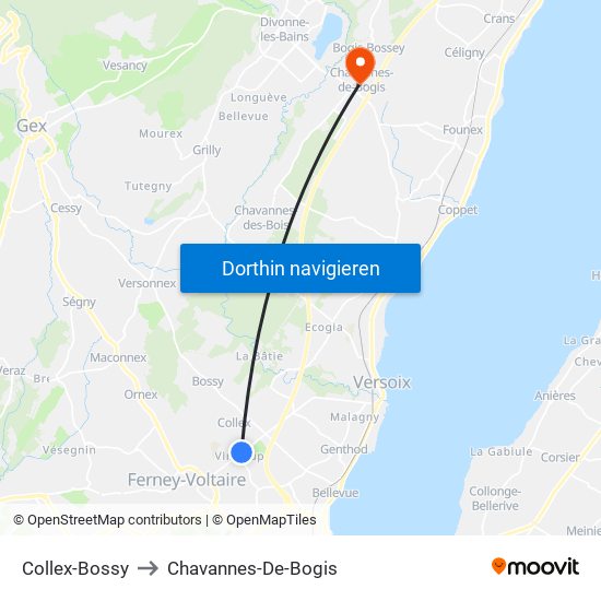 Collex-Bossy to Chavannes-De-Bogis map