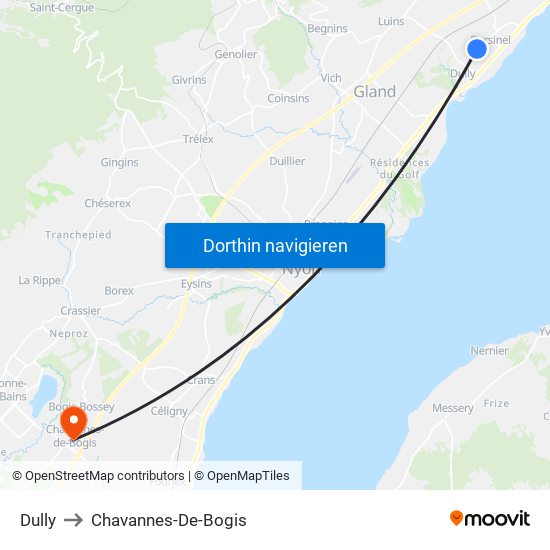 Dully to Chavannes-De-Bogis map