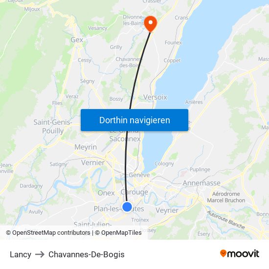 Lancy to Chavannes-De-Bogis map