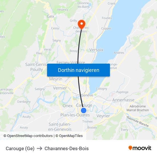 Carouge (Ge) to Chavannes-Des-Bois map