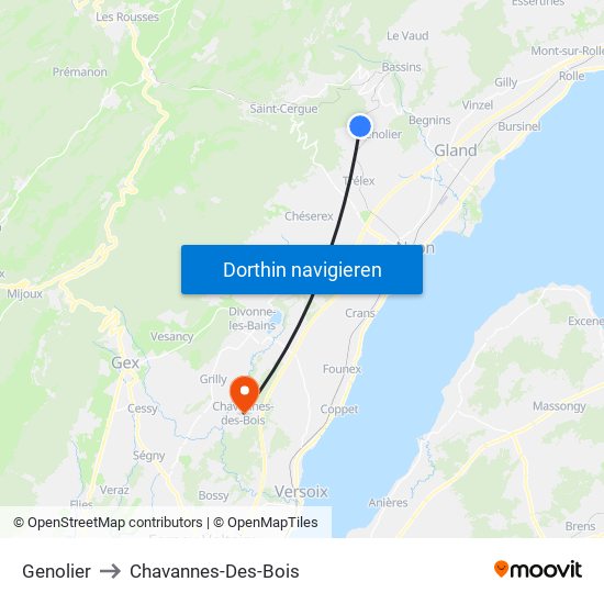 Genolier to Chavannes-Des-Bois map