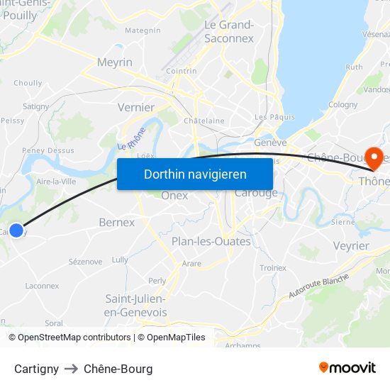 Cartigny to Chêne-Bourg map