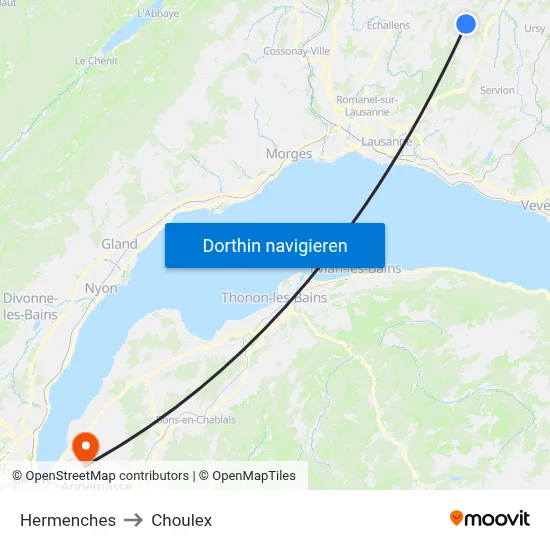 Hermenches to Choulex map
