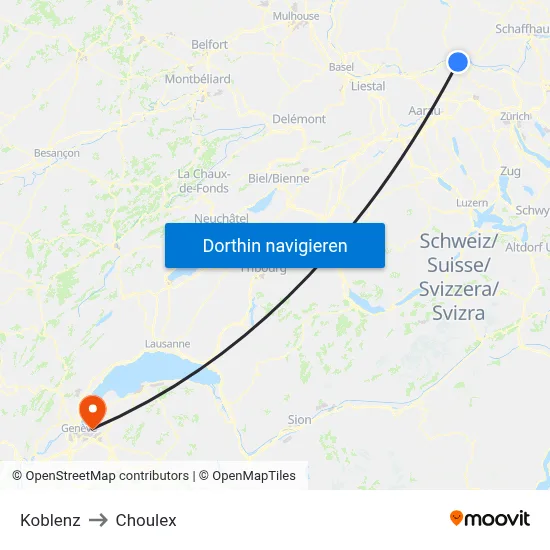 Koblenz to Choulex map