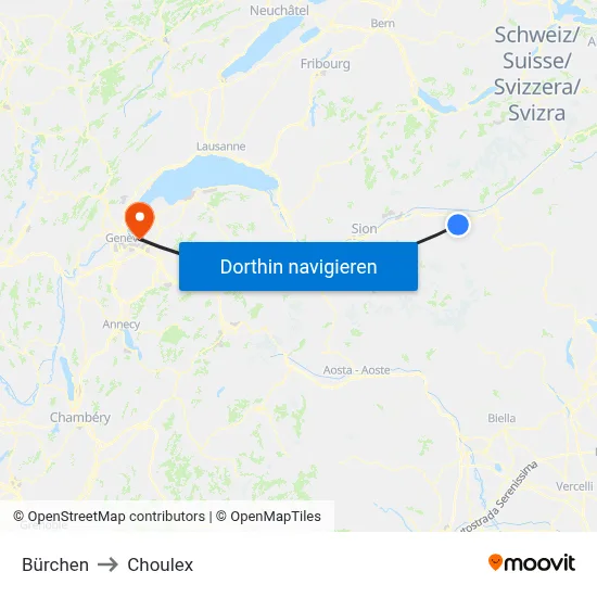 Bürchen to Choulex map