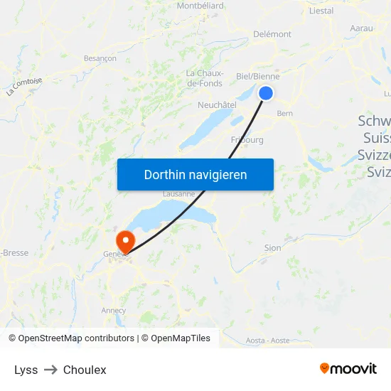 Lyss to Choulex map