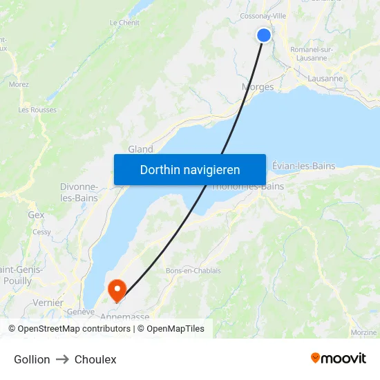 Gollion to Choulex map