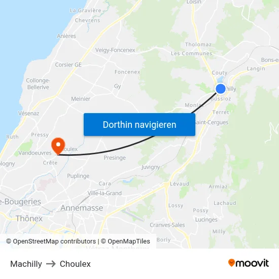 Machilly to Choulex map