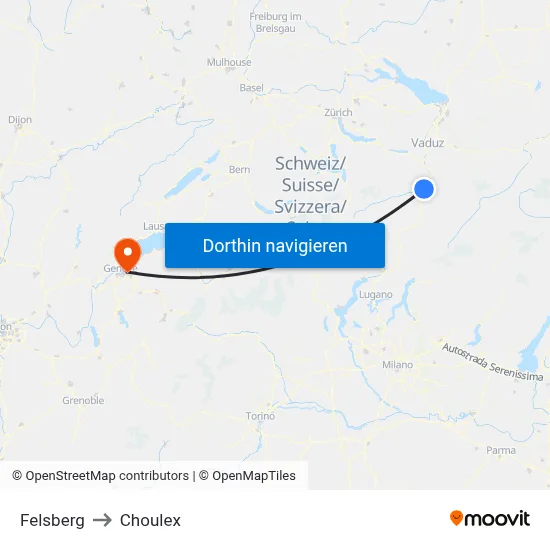 Felsberg to Choulex map