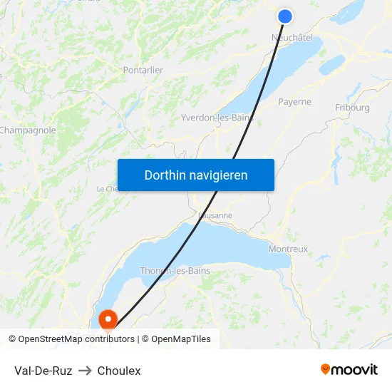 Val-De-Ruz to Choulex map