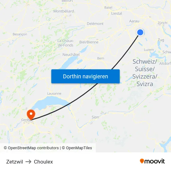 Zetzwil to Choulex map