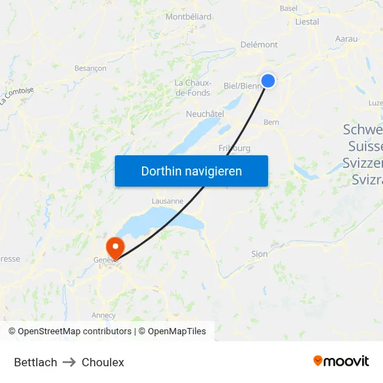 Bettlach to Choulex map