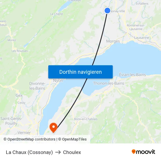 La Chaux (Cossonay) to Choulex map