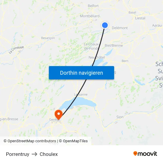 Porrentruy to Choulex map