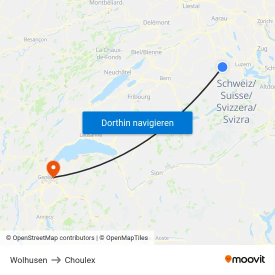 Wolhusen to Choulex map