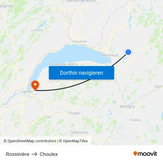 Rossinière to Choulex map