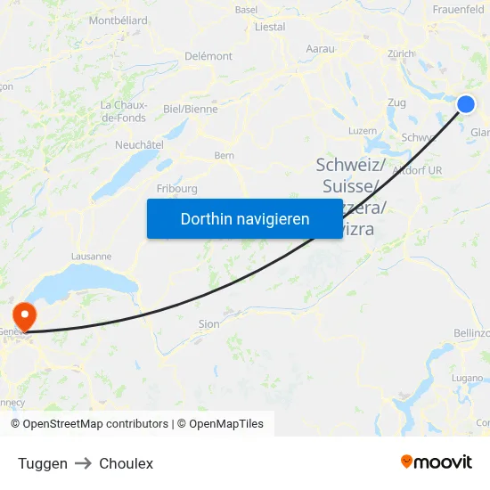 Tuggen to Choulex map