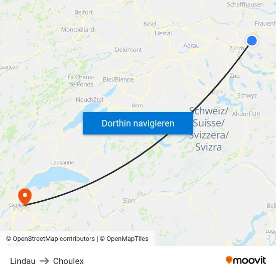 Lindau to Choulex map