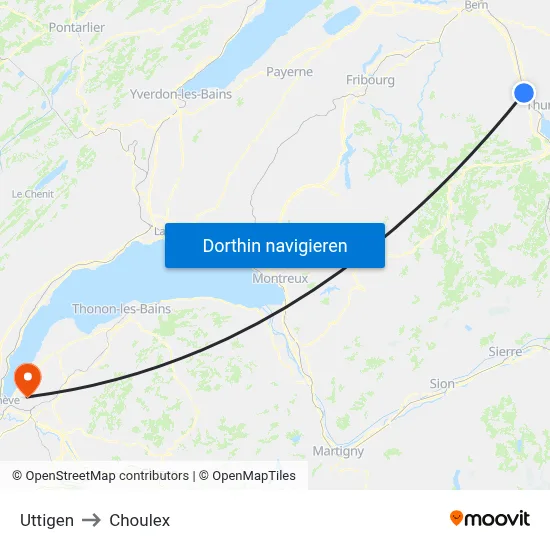 Uttigen to Choulex map