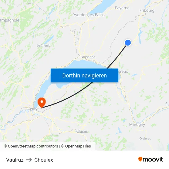 Vaulruz to Choulex map