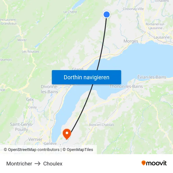 Montricher to Choulex map