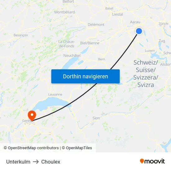 Unterkulm to Choulex map
