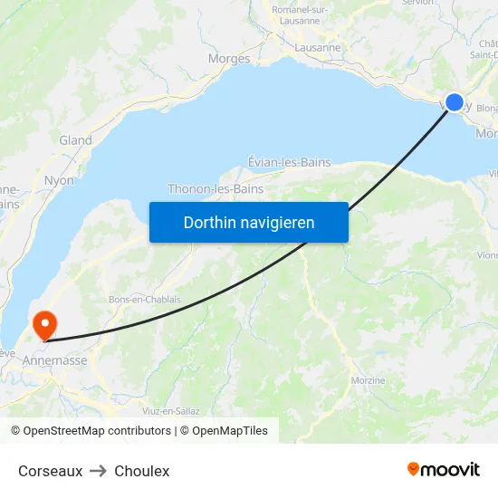 Corseaux to Choulex map