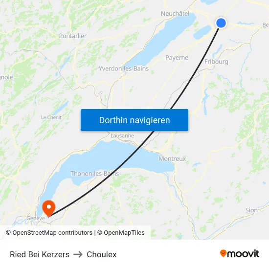 Ried Bei Kerzers to Choulex map
