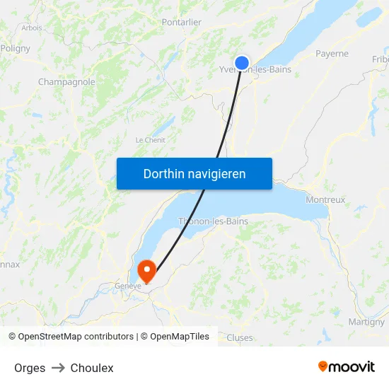 Orges to Choulex map